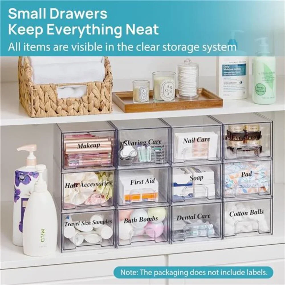 4 Pack Small Clear Stackable Storage Drawers,Acrylic Bathroom Makeup Organizer